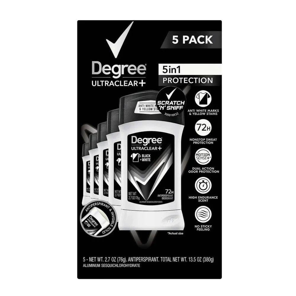 Degree Men Ultra Clear Black+White Solid Antiperspirant‎ Deodorant 2.7oz 5-pack